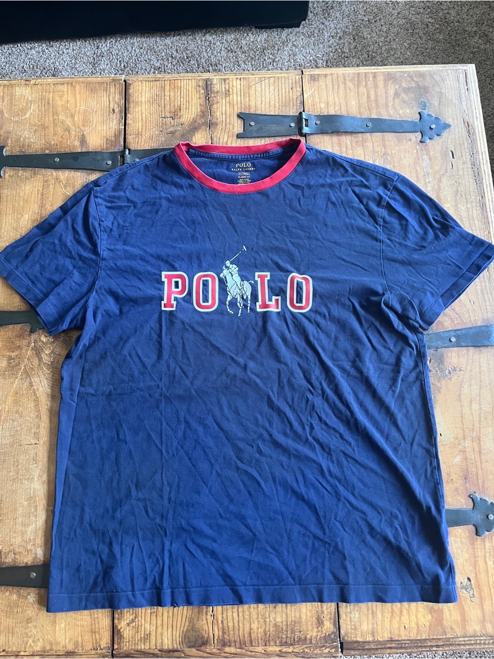 Polo by Ralph Lauren Navy Tee with Red Trim and Polo Logo